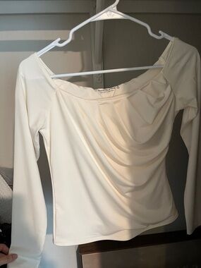 Abercrombie & Fitch Cream Draped Long-Sleeve Top